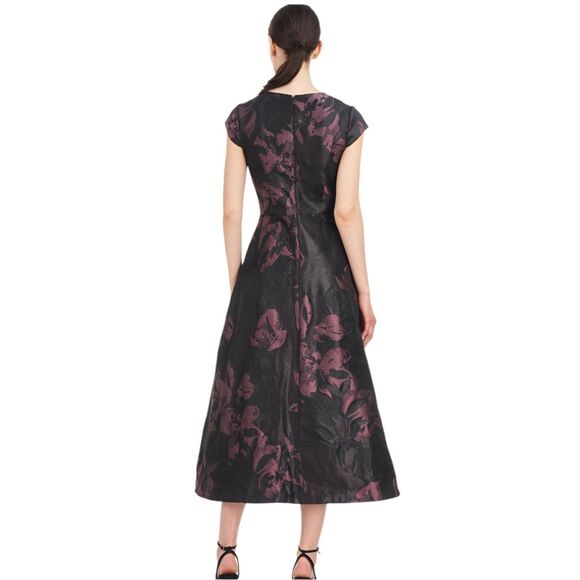 Kay Unger Massima Metallic Floral Jacquard Midi Cocktail Dress Mink Rose Size 6 - Picture 3 of 12